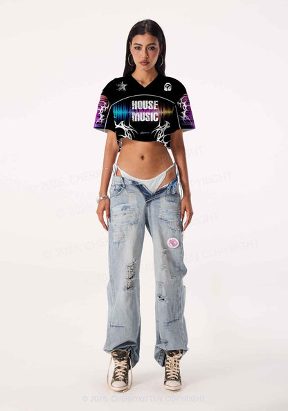 House Music Y2K Crop Sport Jersey Shirts Cherrykitten