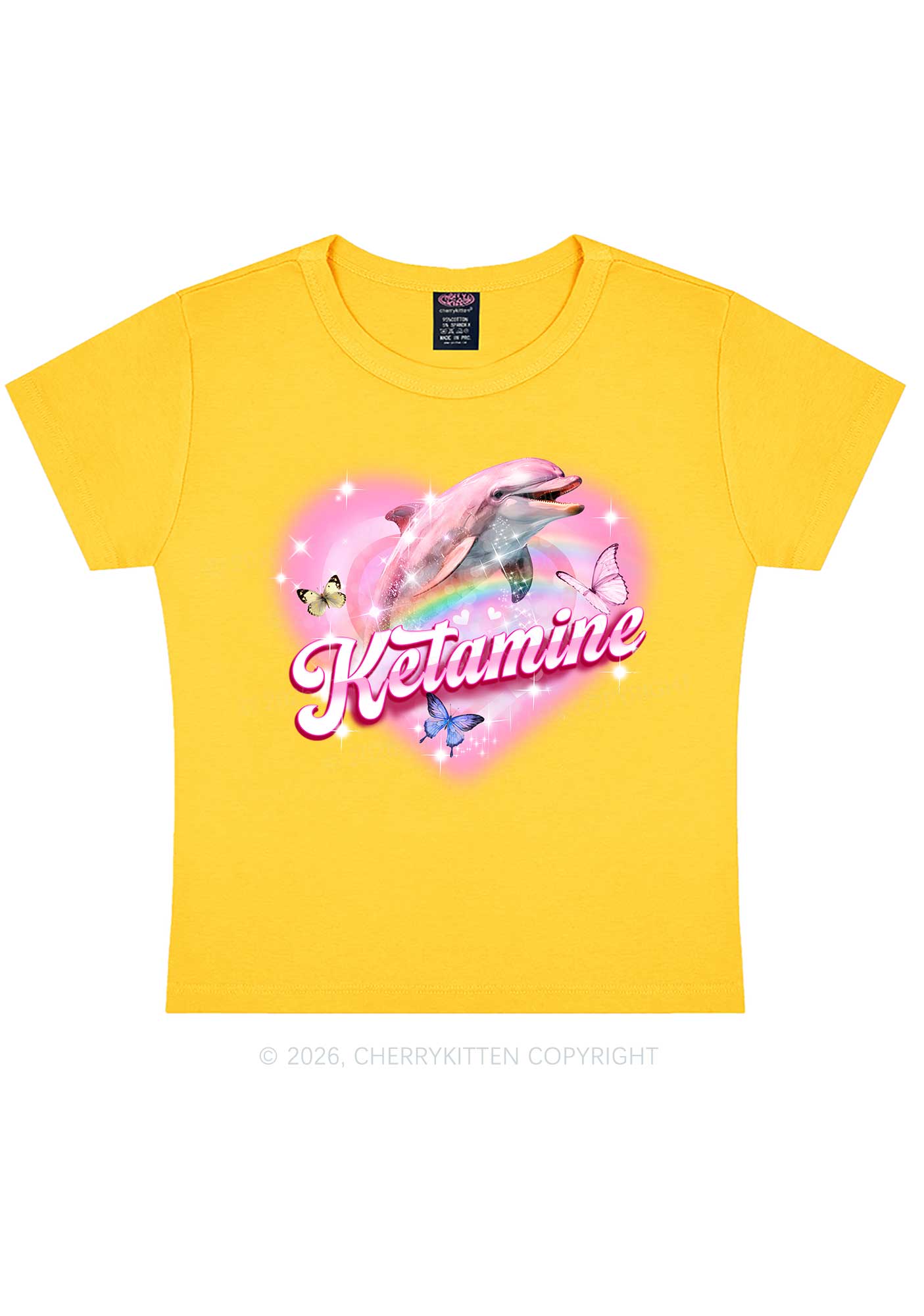 Pink K Dolphin Y2K Baby Tee Cherrykitten