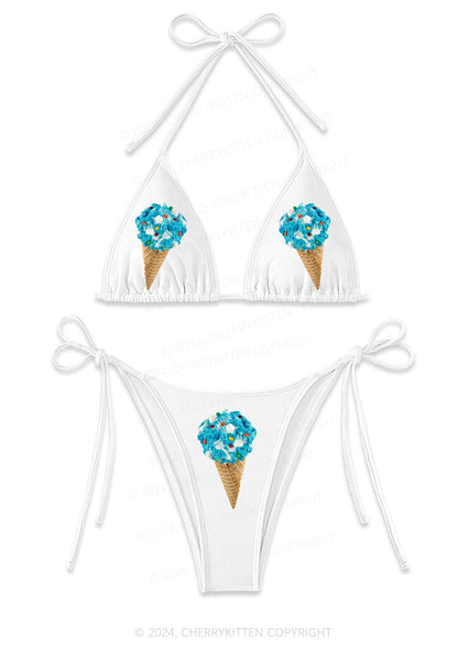 Ice Cream Cone Y2K Halter Triangle Bikini Set Cherrykitten