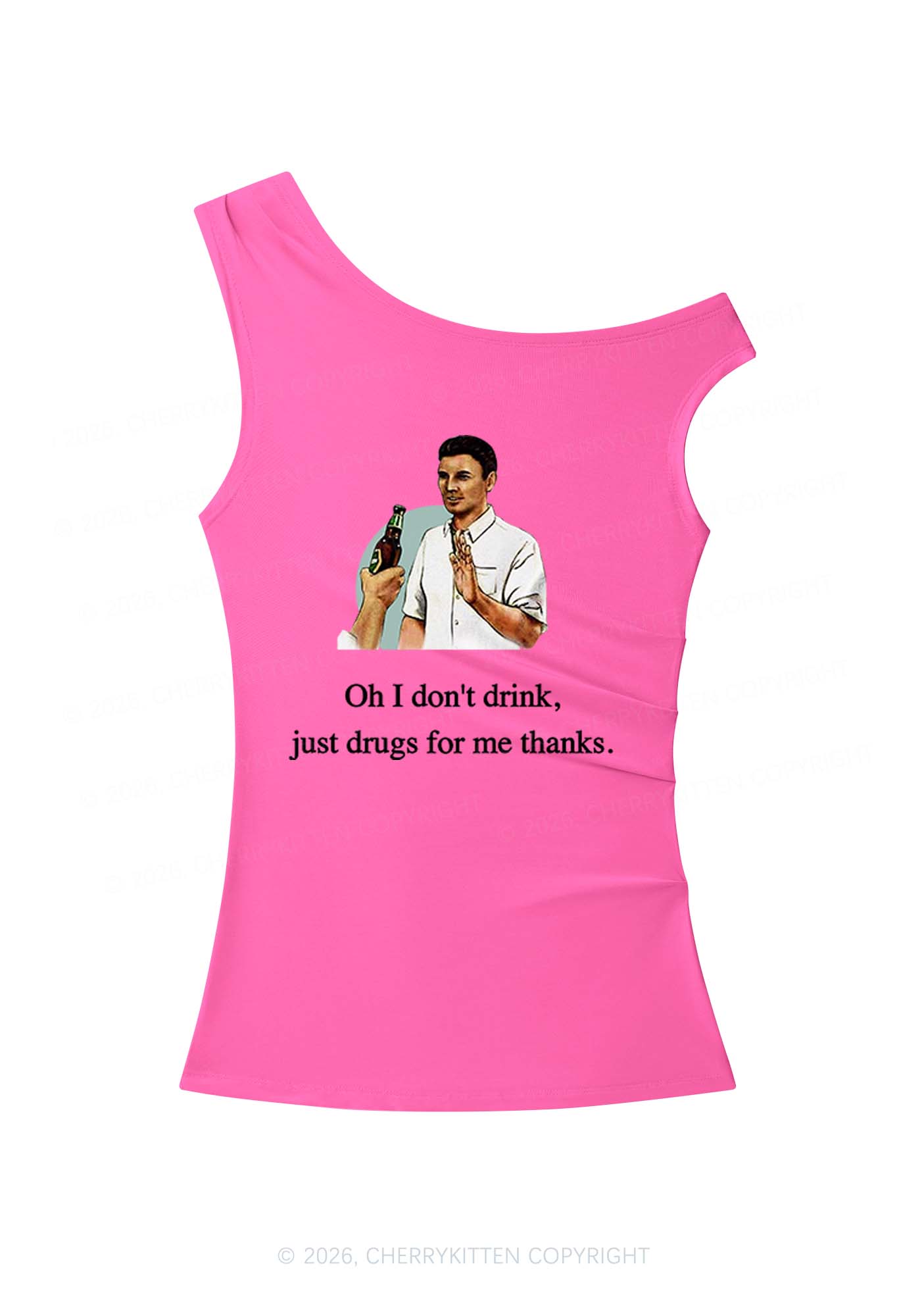 Oh I Dont Drink Y2K Off Shoulder Tank Top Cherrykitten