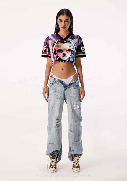 Punk Rock Chihuahua DJ Y2K Crop Sport Jersey Shirts Cherrykitten