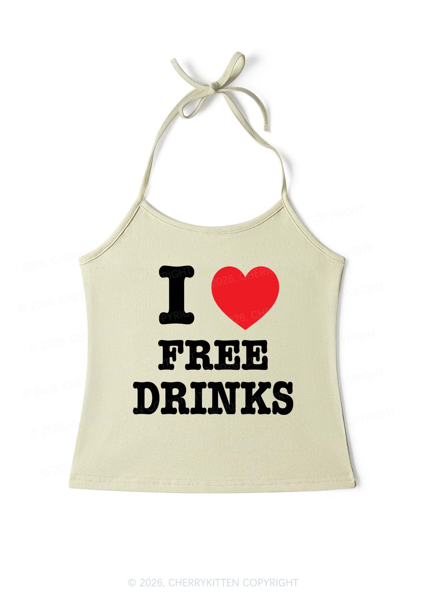 I Love Free Drinks Y2K Halter Neck Cami Cherrykitten