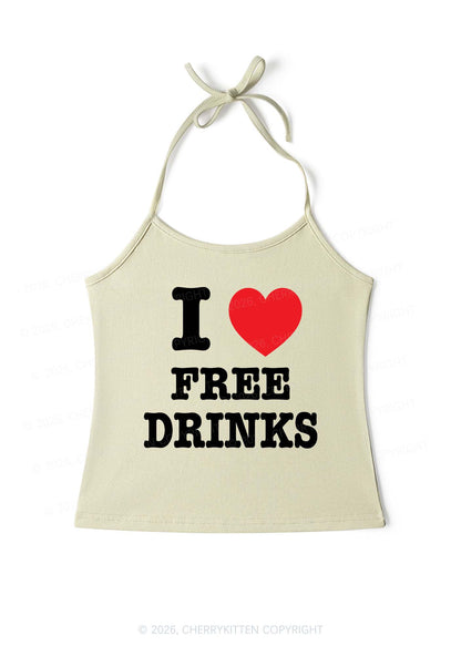 I Love Free Drinks Y2K Halter Neck Cami Cherrykitten
