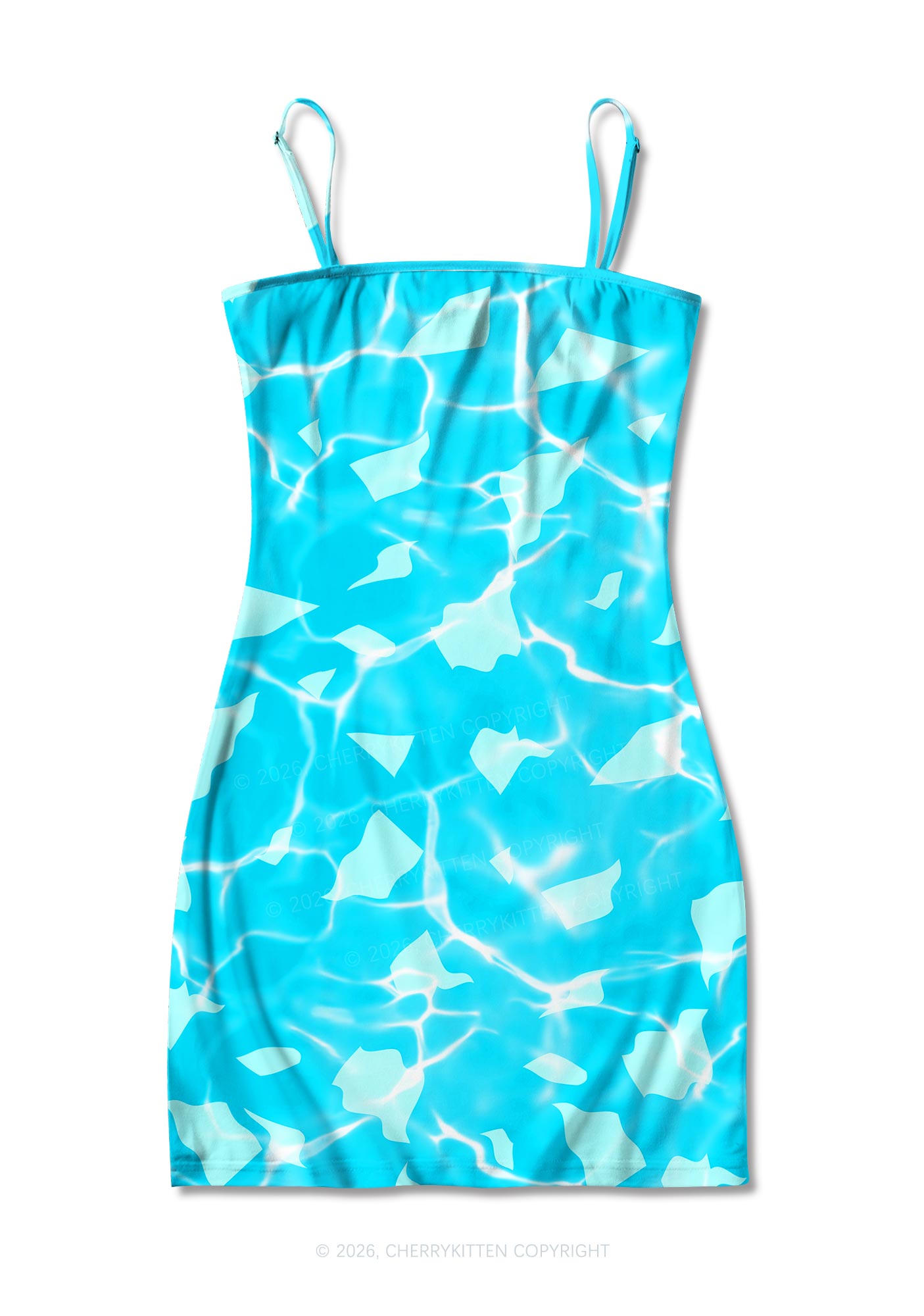 Turquoise Water Ripple Y2K Print Slip Dress Cherrykitten