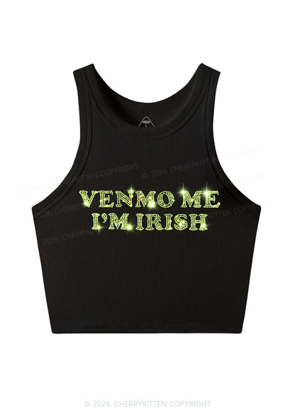 Rhinestone Venmo Me Im Irish St Patricks Y2K Crop Tank Top Cherrykitten
