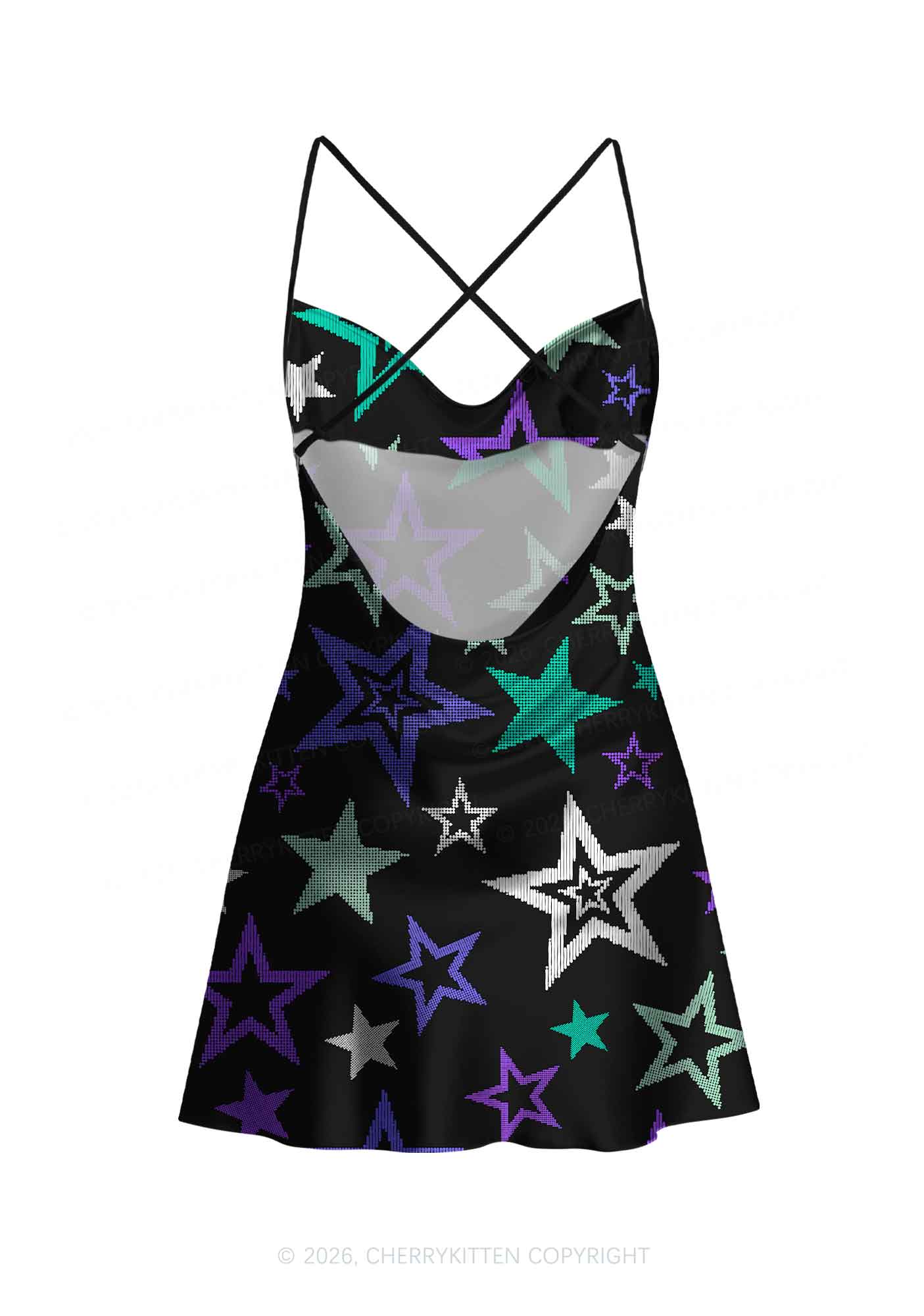 Gay Star Pride Y2K Print Satin Cowl Neck Slip Dress Cherrykitten