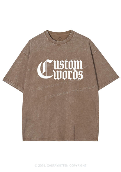 Custom Text Gothic Font Y2K Shirts Washed Tee Cherrykitten
