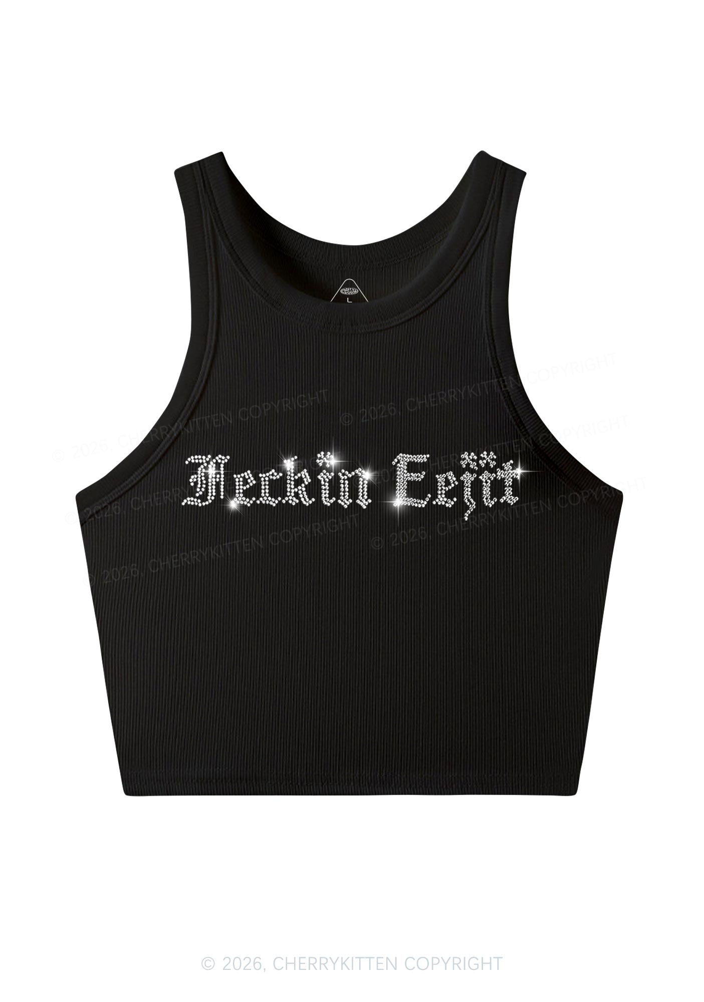 Rhinestone Feckin Eejit St Patricks Y2K Crop Tank Top Cherrykitten