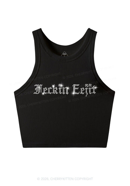 Rhinestone Feckin Eejit St Patricks Y2K Crop Tank Top Cherrykitten