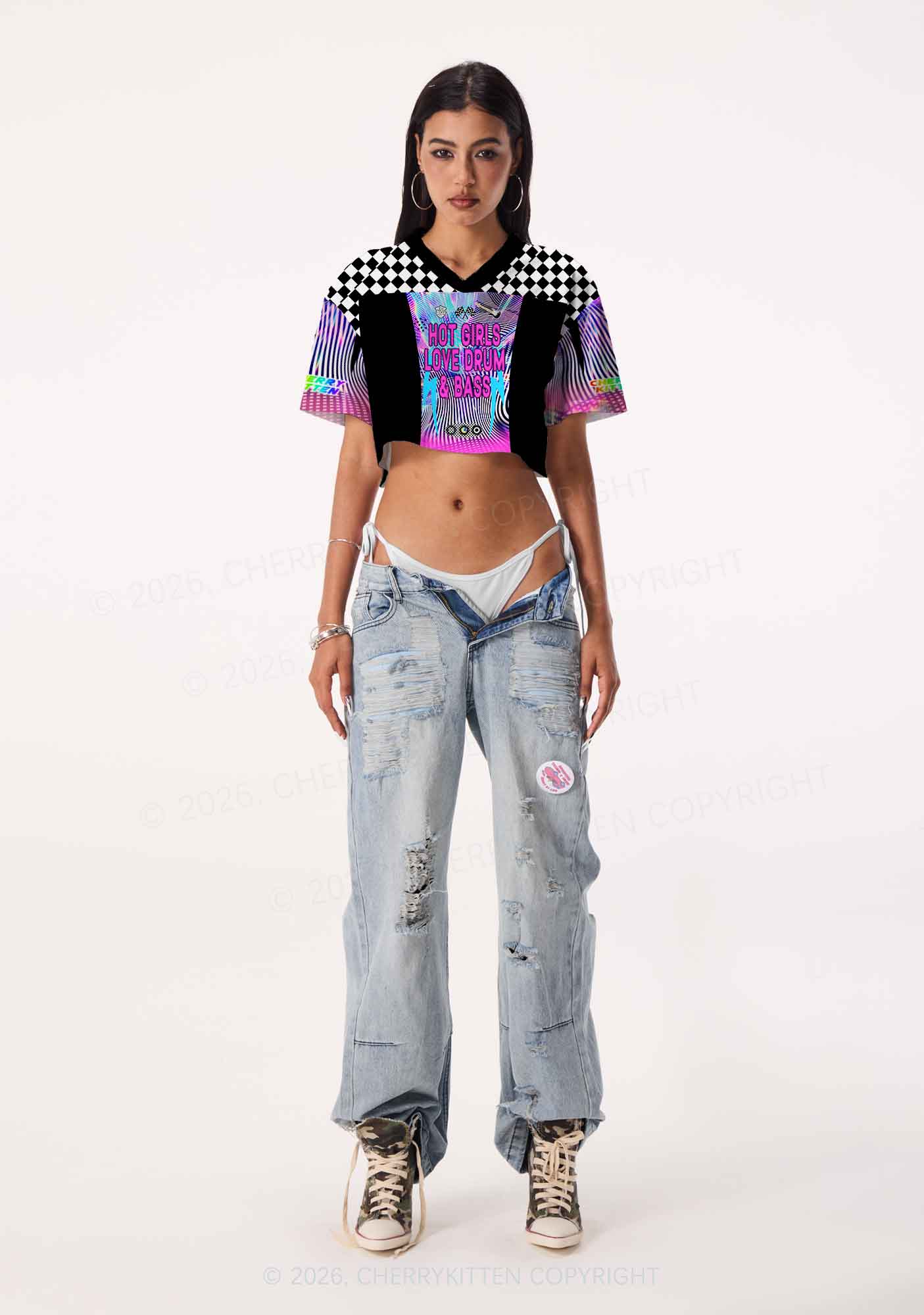 Hot Girls Love Drum And Bass Y2K Crop Sport Jersey Shirts Cherrykitten