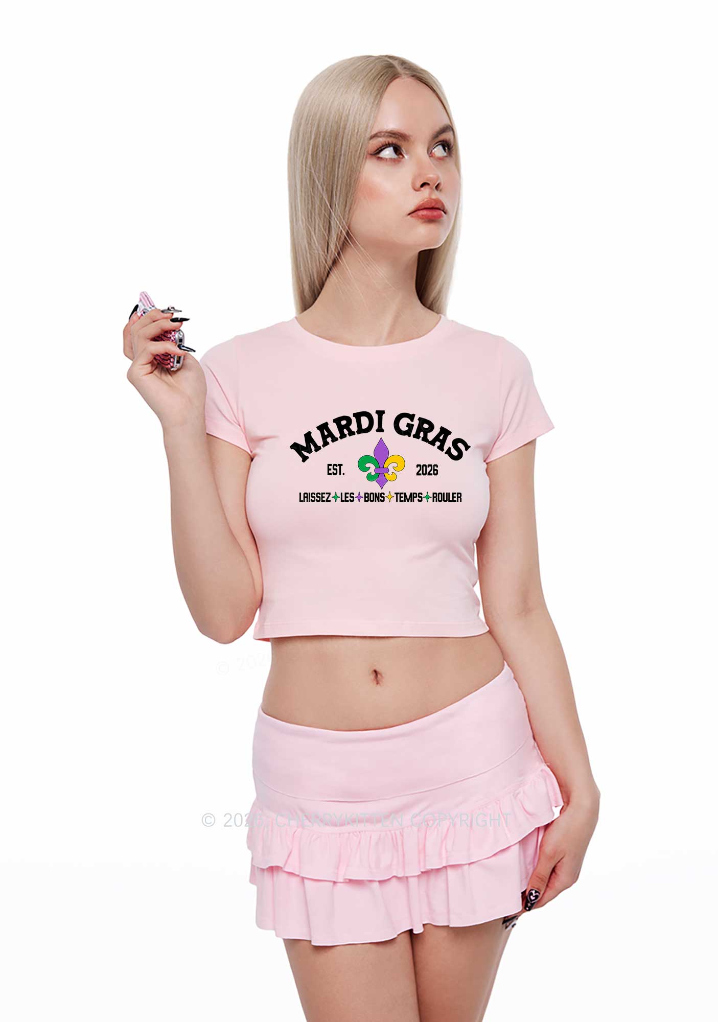 Mardi Gras Laissez Les Bons Temps Rouler Y2K Baby Tee Cherrykitten