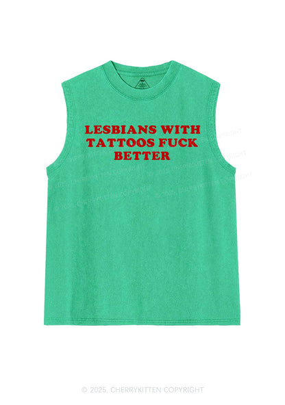 Lesbians With Tattoos Pride Y2K Washed Muscle Tank Cherrykitten