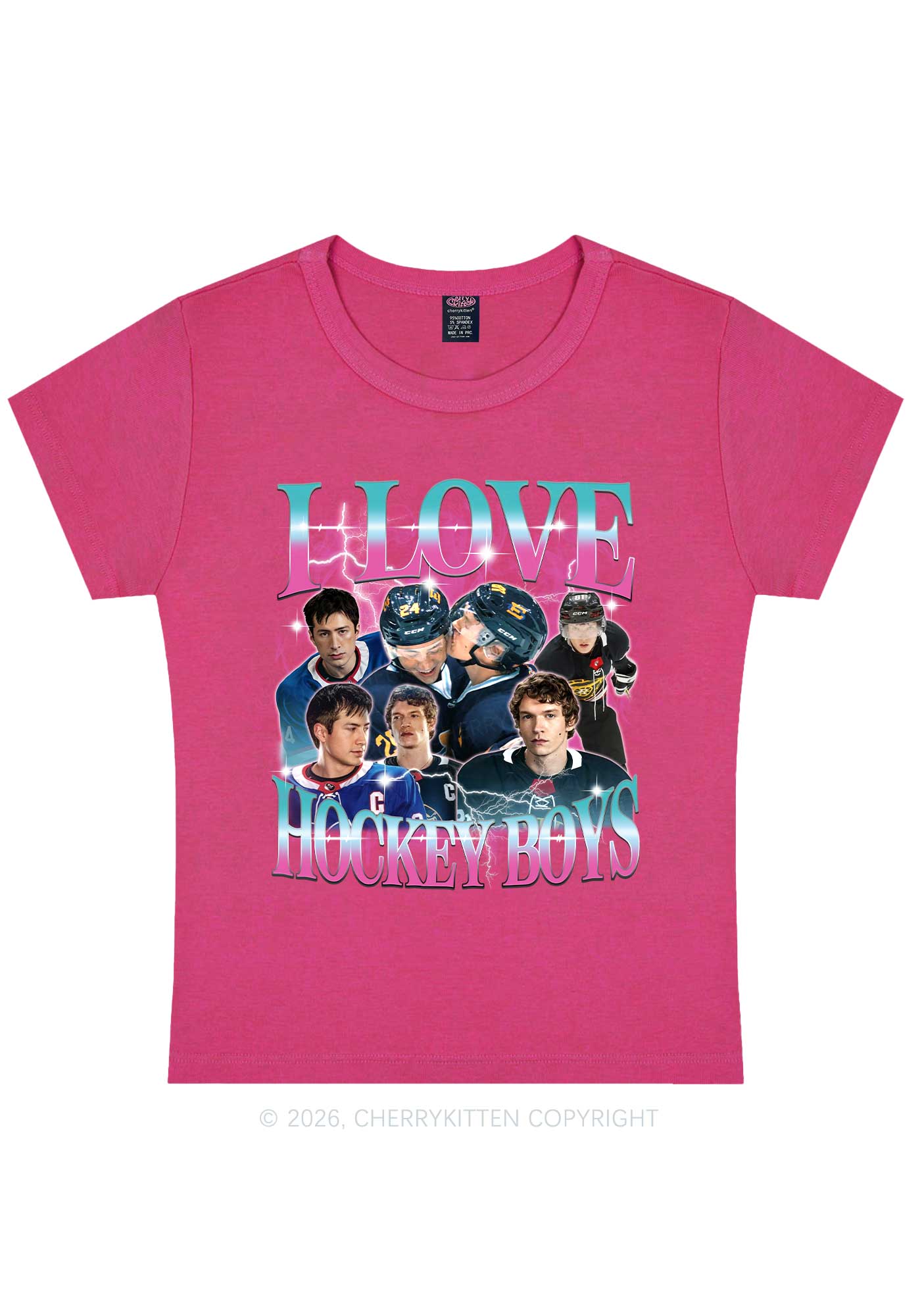 Pink Blue Gradient I Love Hockey Boys HR Y2K Baby Tee Cherrykitten