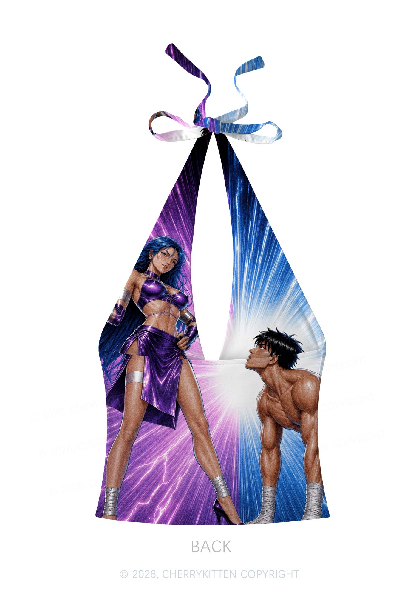 Purple Lightning S Male Y2K Print Halter Deep V Neck Cami Cherrykitten