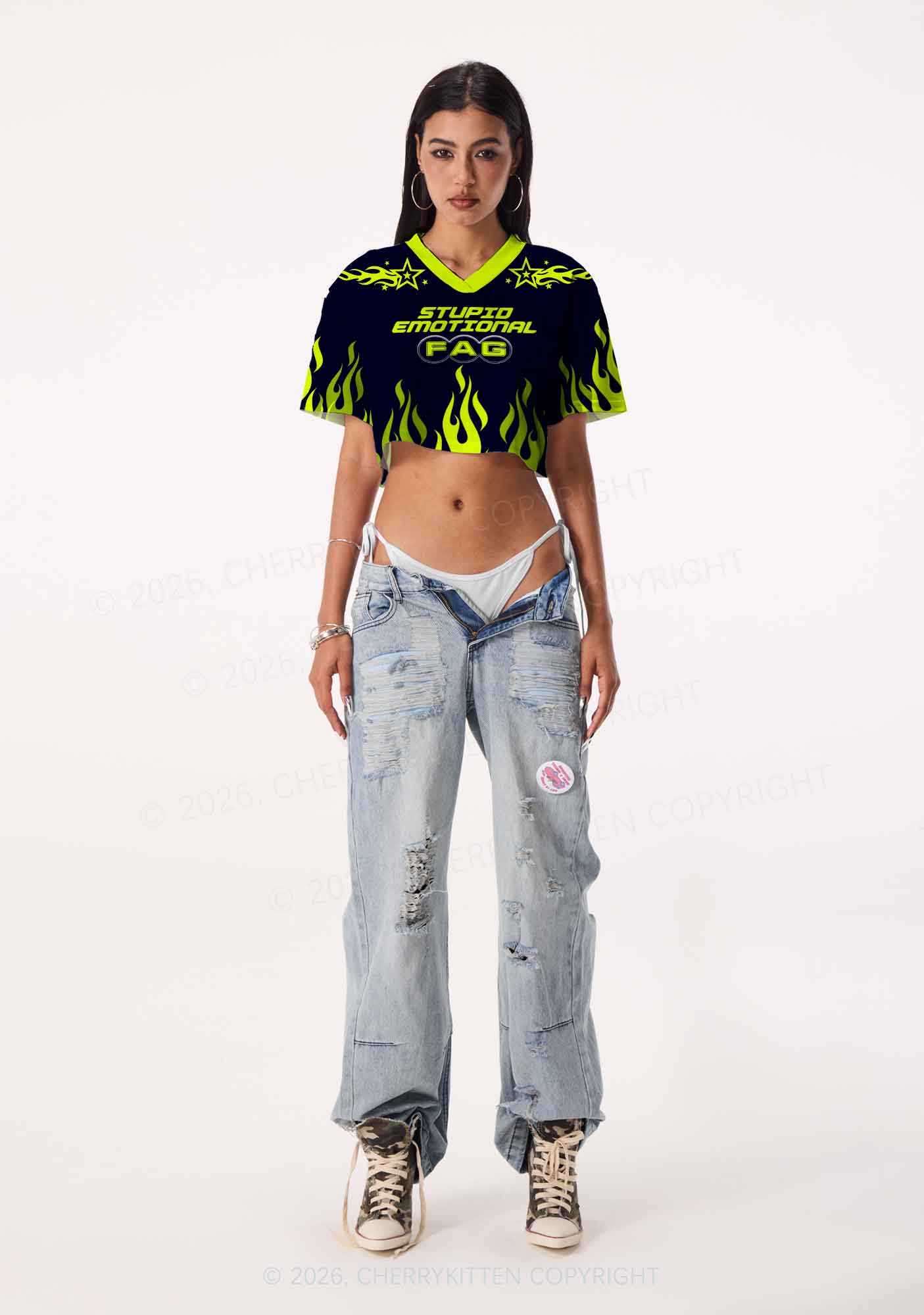 Stupid Emotional Fag Pride Y2K Crop Sport Jersey Shirts Cherrykitten