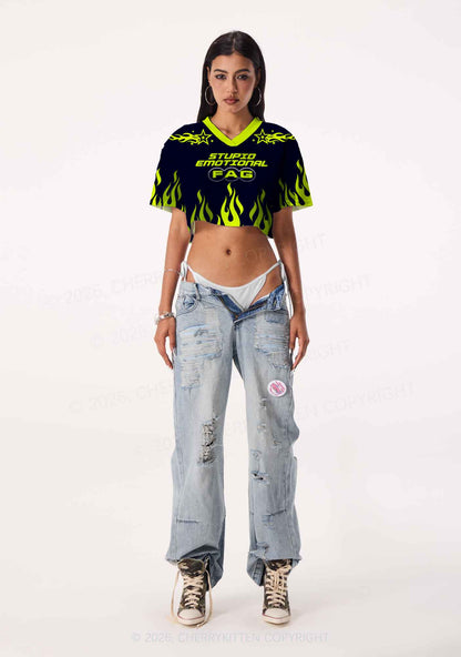 Stupid Emotional Fag Pride Y2K Crop Sport Jersey Shirts Cherrykitten
