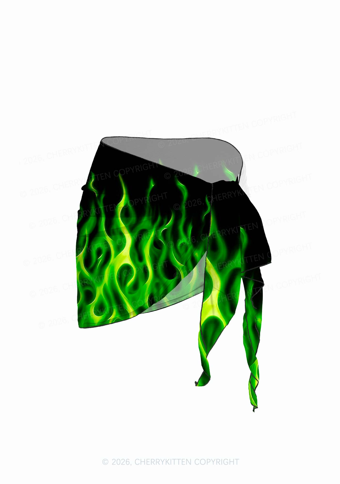 Neon Green Flame Y2K Print Bikini Set Cherrykitten