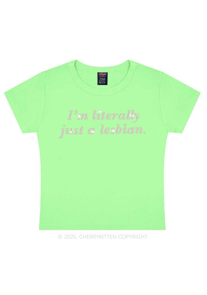 Rhinestone Literally Just A Lesbian Pride Y2K Baby Tee Cherrykitten