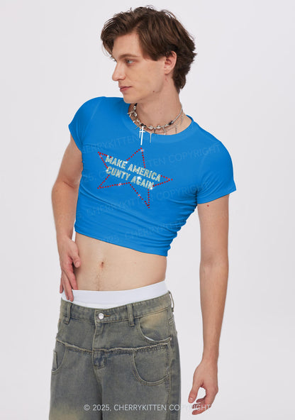 Rhinestone Make America Cxxty Again Y2K Baby Tee Cherrykitten