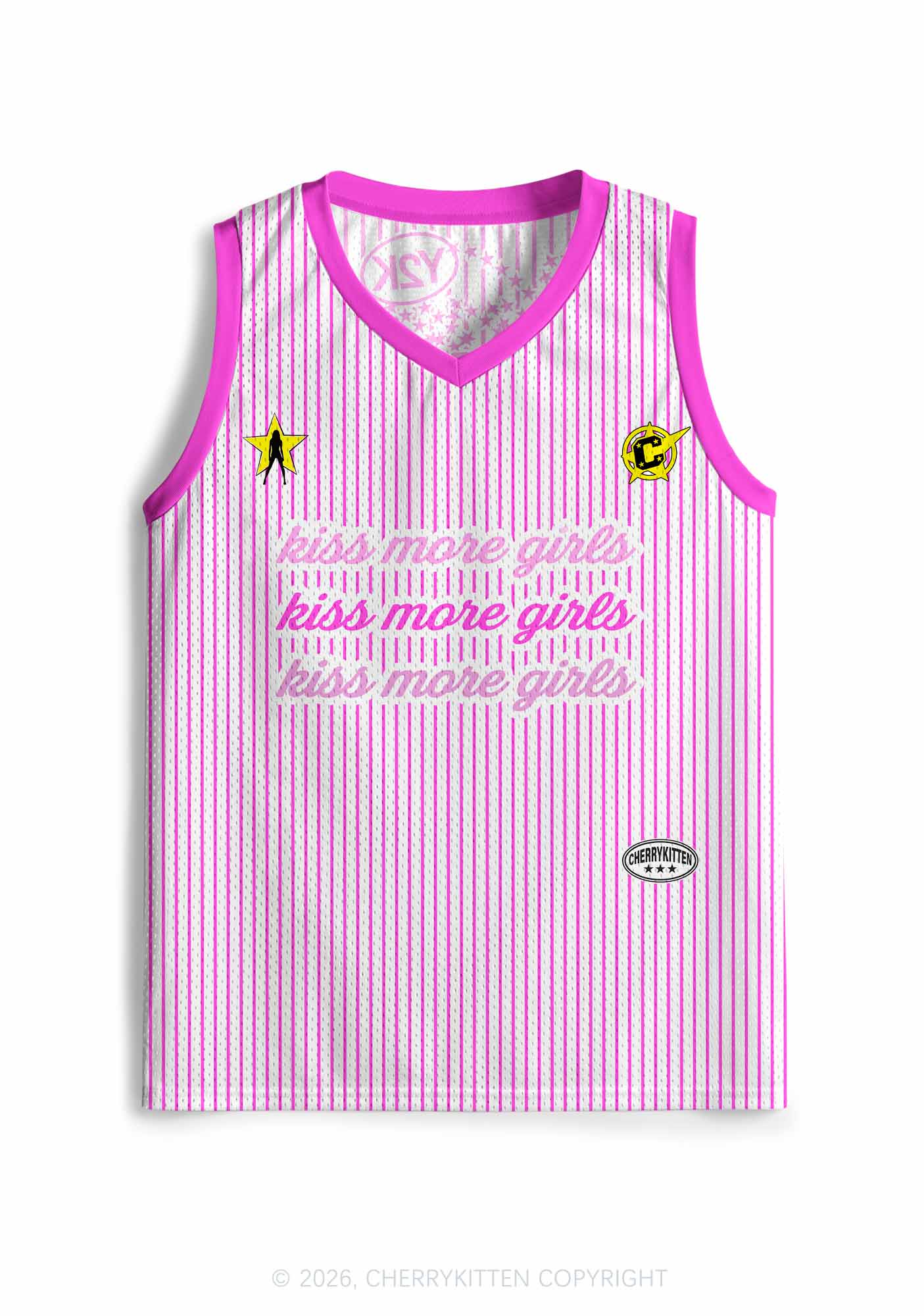 Kiss More Girls Pink Stripes Pride Y2K Sport Jersey Tank Cherrykitten