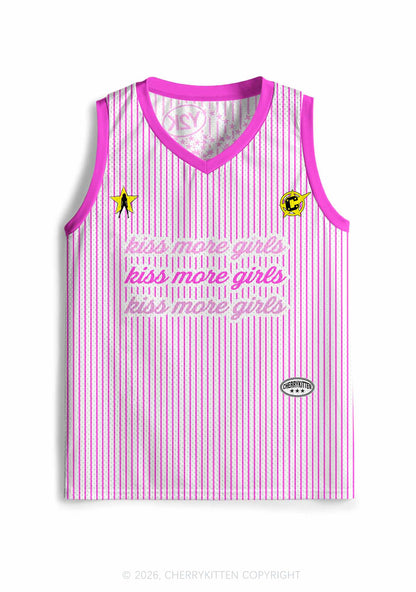 Kiss More Girls Pink Stripes Pride Y2K Sport Jersey Tank Cherrykitten