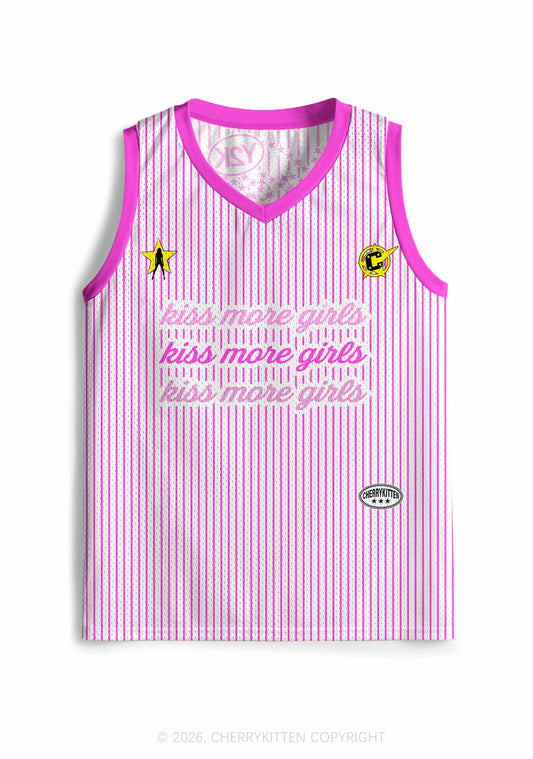 Kiss More Girls Pink Stripes Pride Y2K Sport Jersey Tank Cherrykitten
