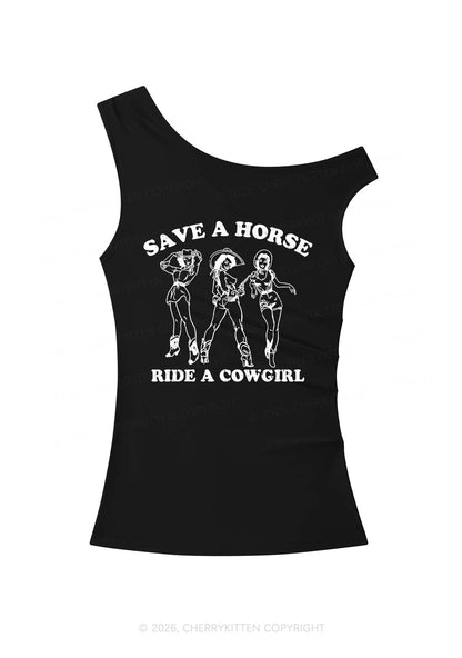 Ride A Cowgirl Y2K Off Shoulder Tank Top Cherrykitten