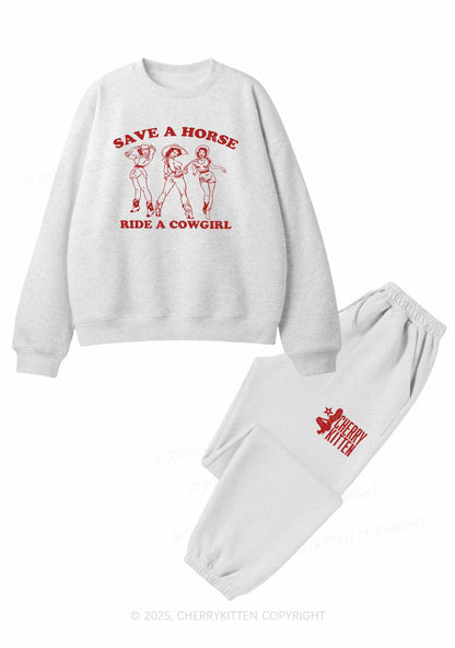 Ride A Cowgirl Y2K Fleece Sweatshirts Set Cherrykitten