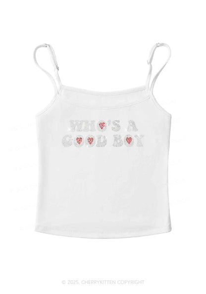 Rhinestone Whos A Good Boy Y2K Spaghetti Strap Cami Cherrykitten