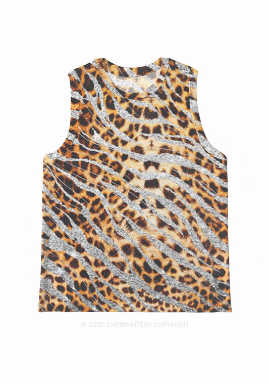 Silver Glitter Leopard Y2K Mesh Muscle Tank Cherrykitten