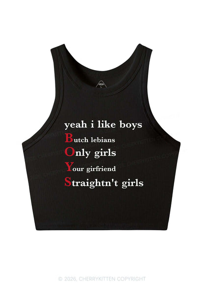 Yeah I Like Boys Pride Y2K Crop Tank Top Cherrykitten
