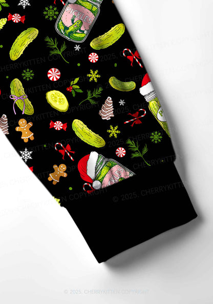 Christmas Black Santa Hat Pickle Y2K Print Long Sleeve Pajama Set Cherrykitten