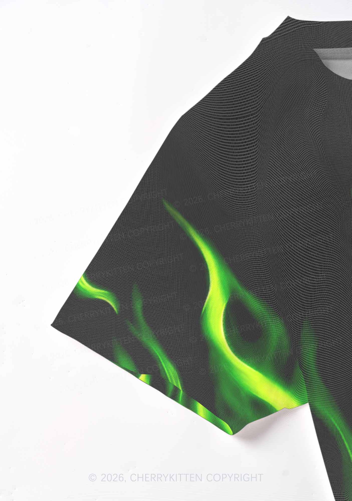 Neon Green Flame Y2K Mesh Crop Top Cherrykitten