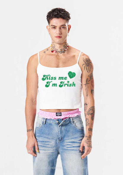 Glitter Kiss Me Im Irish St Patricks Y2K Spaghetti Strap Cami Cherrykitten