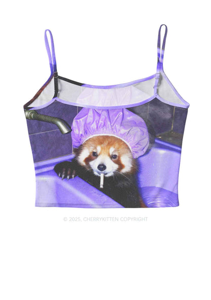 Purple Bath Smoking Raccoon Y2K Mesh Cami Tank Cherrykitten