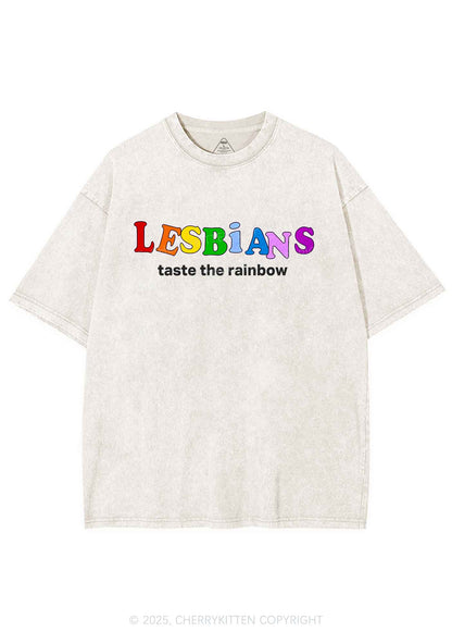 Lesbians Taste The Rainbow Y2K Shirts Washed Tee Cherrykitten