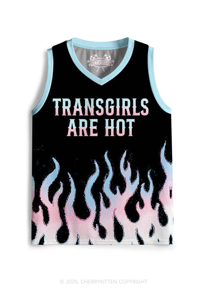 Transgirls Are Hot Flame Pride Y2K Sport Jersey Tank Cherrykitten