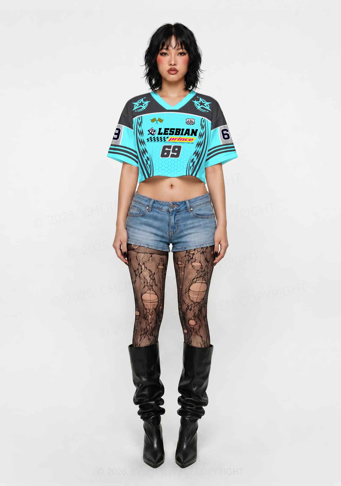 Blue Lesbian Prince Pride Y2K Crop Sport Jersey Shirts Cherrykitten