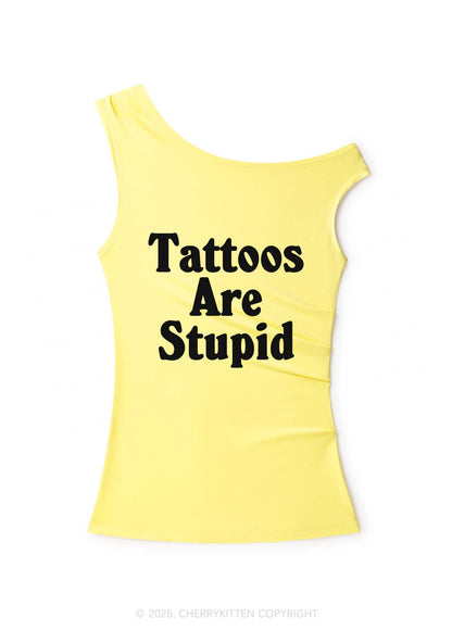 Tattoos Are Stupid Y2K Off Shoulder Tank Top Cherrykitten