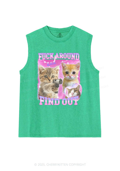 Fxxk Around Cats Y2K Washed Muscle Tank Cherrykitten