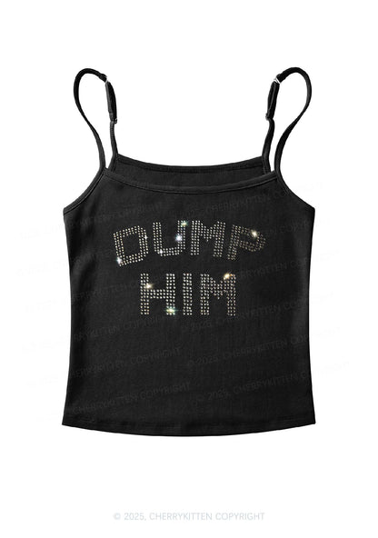 Rhinestone Dump Him Y2K Spaghetti Strap Cami Cherrykitten