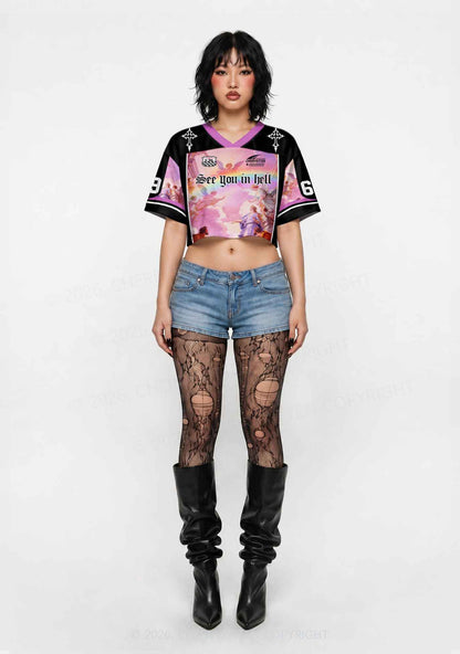 See You In Hell Angel Pride Y2K Crop Sport Jersey Shirts Cherrykitten