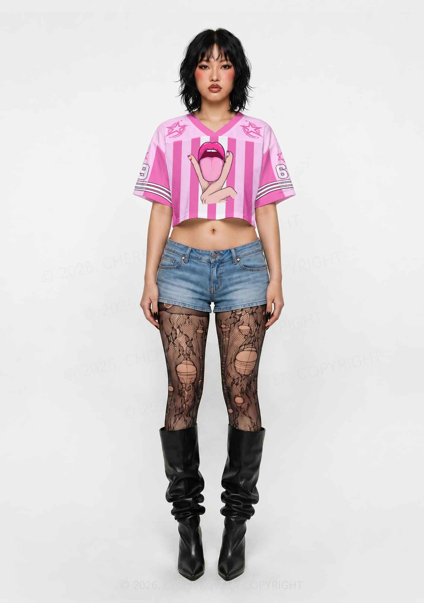 Lesbian Nails Lips Pride Y2K Crop Sport Jersey Shirts Cherrykitten