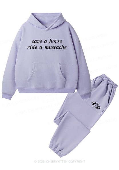 Ride A Mustache Y2K Fleece Hoodie Set Cherrykitten