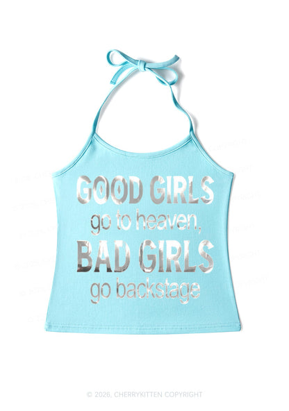 Bad Girls Go Backstage Silver Foil Printed Y2K Halter Neck Cami Cherrykitten