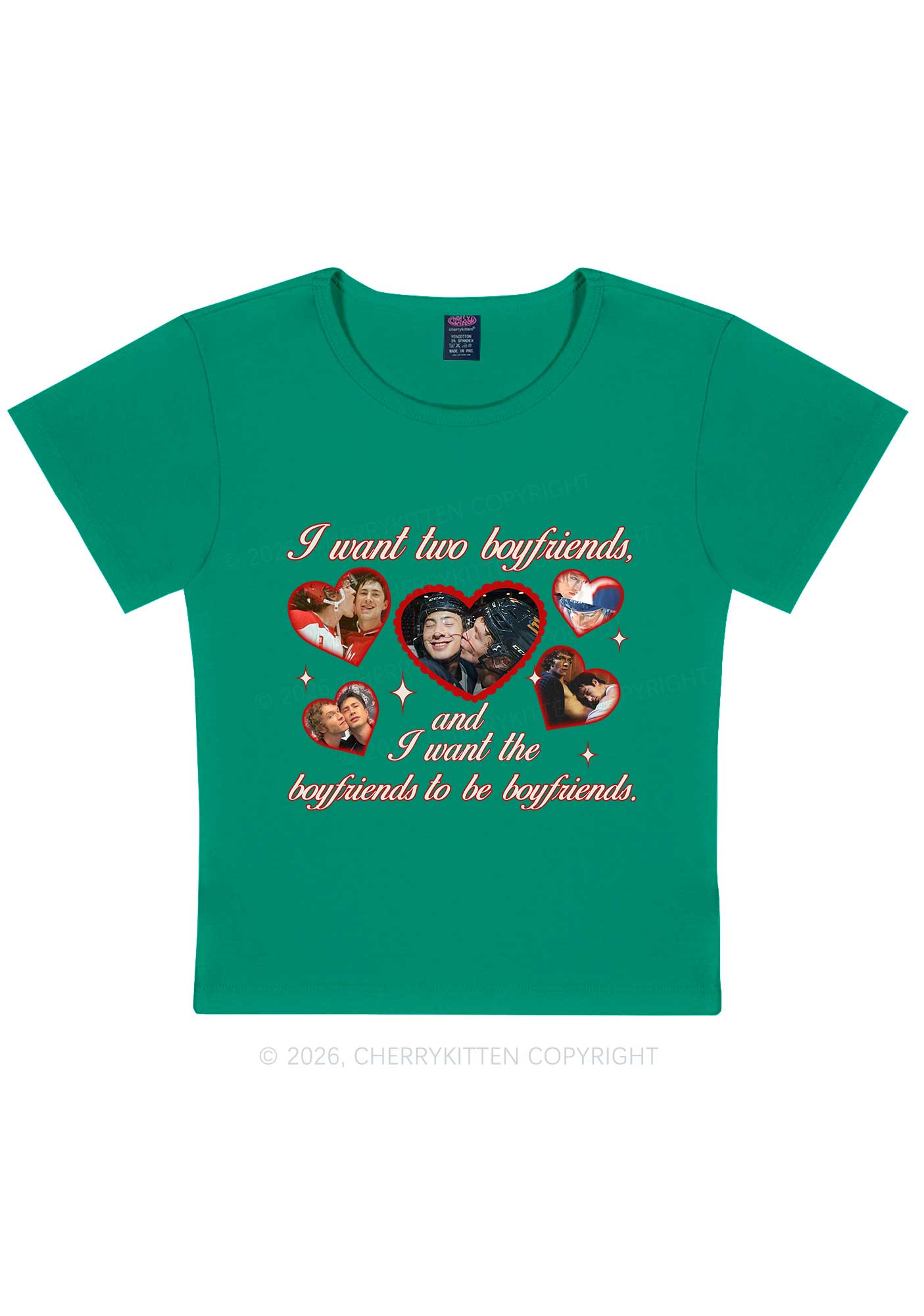 I Want Two Boyfriends HR Y2K Baby Tee Cherrykitten