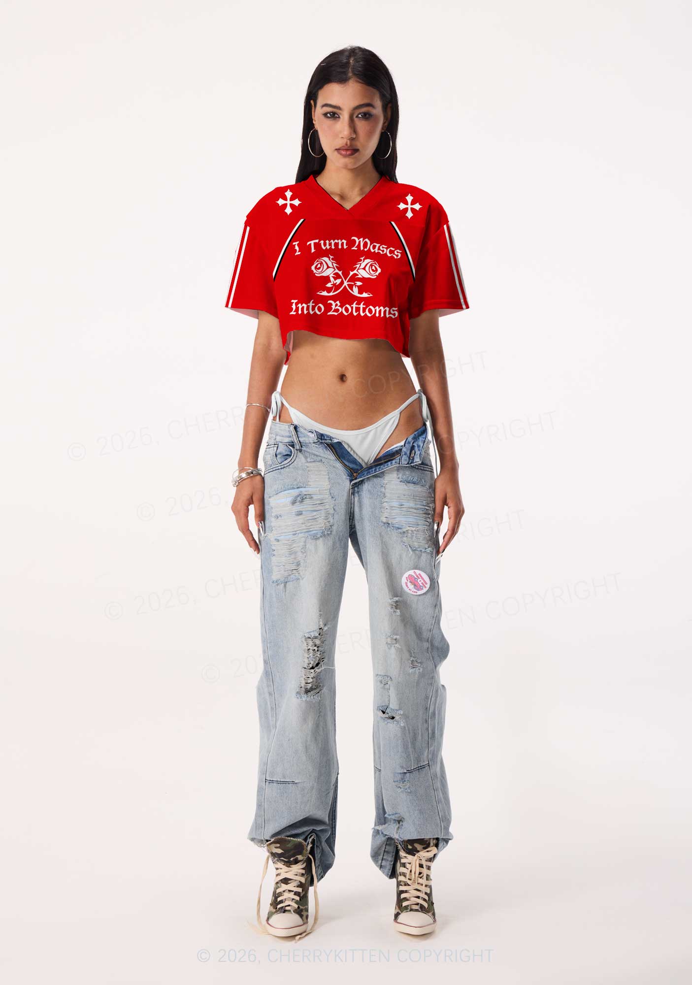 I Turn Mascs Into Bottoms Pride Y2K Crop Sport Jersey Shirts Cherrykitten