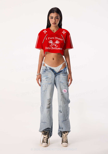 I Turn Mascs Into Bottoms Pride Y2K Crop Sport Jersey Shirts Cherrykitten