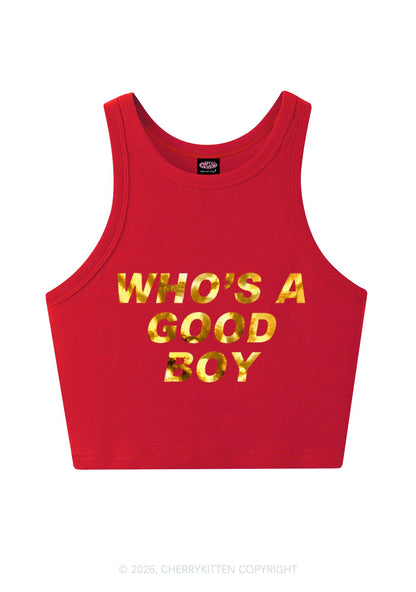 Whos A Good Boy Silver Foil Printed Y2K Crop Tank Top Cherrykitten