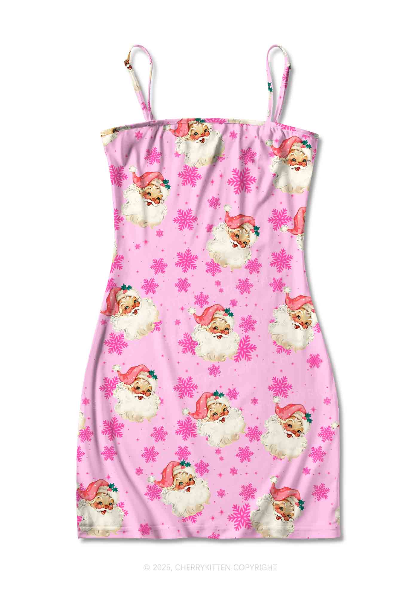 Christmas Pink Santa Y2K Print Slip Dress Cherrykitten